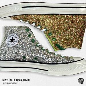 NEW CONVERSE x JW ANDERSON GLITTER CHUCK 70 HIGH SNEAKER IN GOLD / SILVER